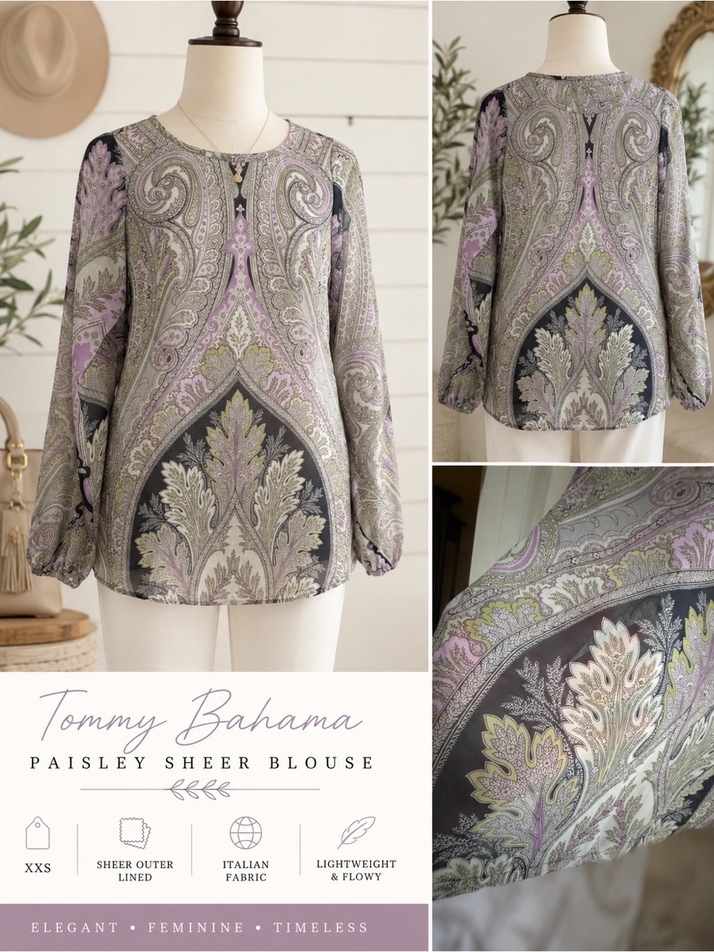 Tommy Bahama Paisley Sheer Blouse | XXS | Italian Fabric